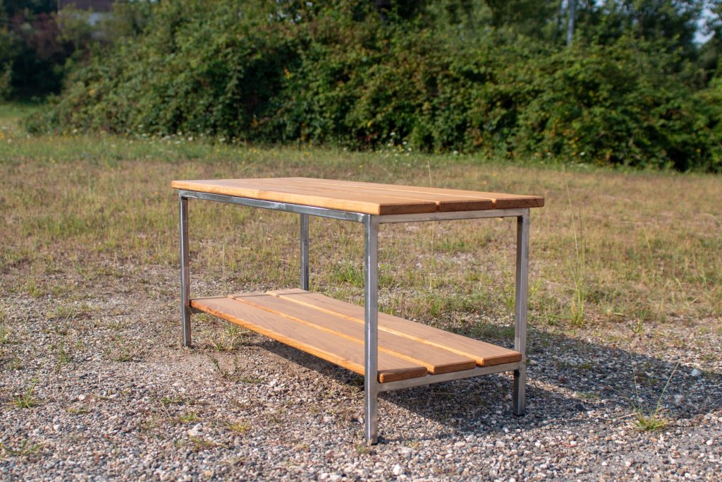 Banc en bois et fer deux étages
